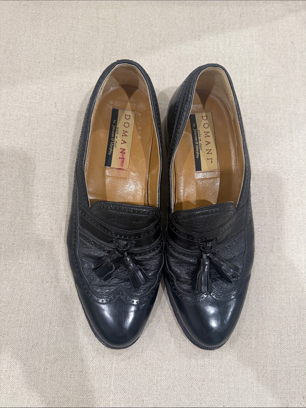 Vintage Johnston & Murphy Domani Black Leather Tassel Loafers Made in Italy